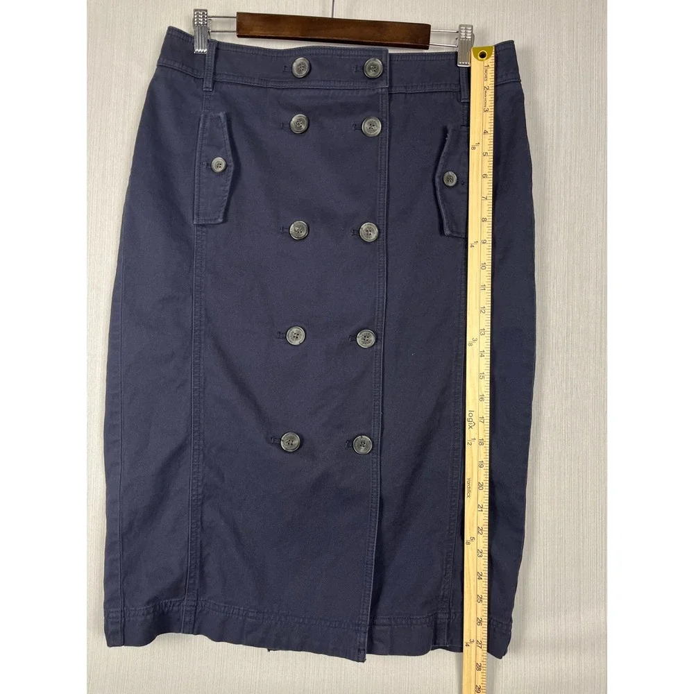 Talbots Pencil‎ Skirt Womens 10 Navy Button Front Nautical Preppy Modest